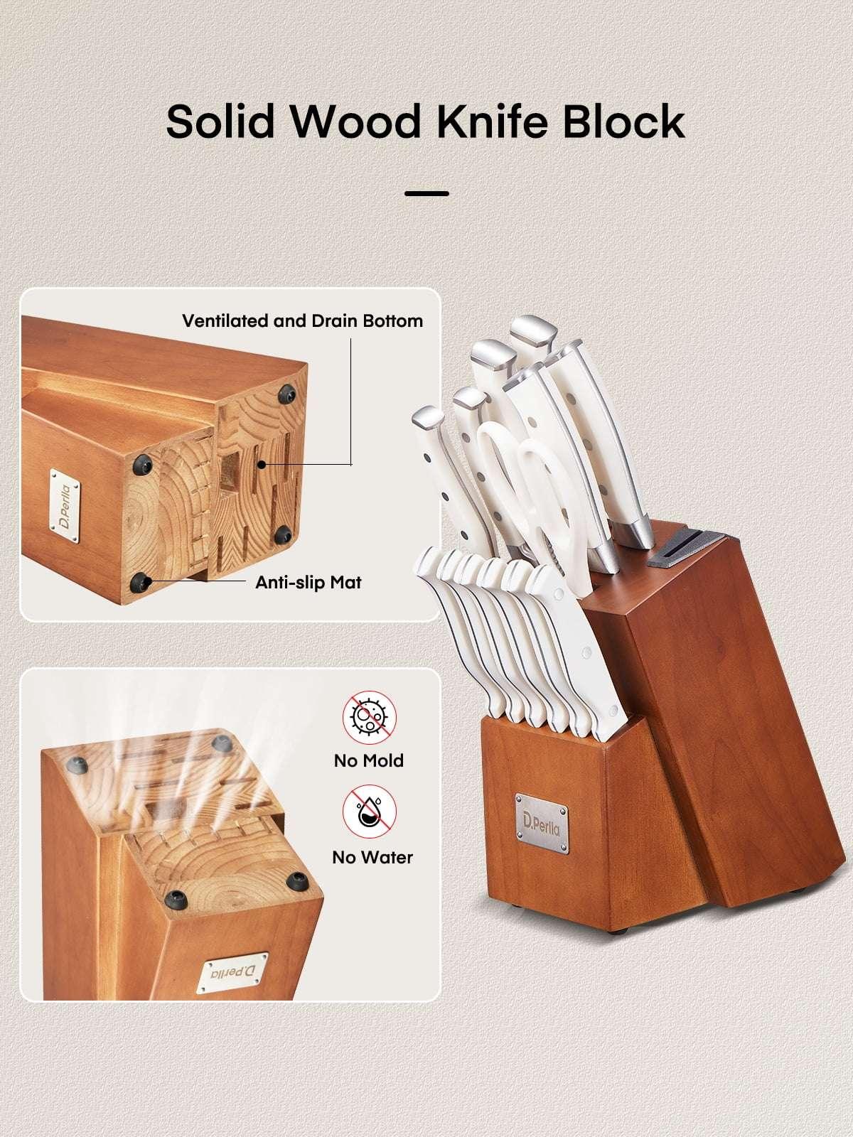 D.Perlla Knife Set, 14 Pcs Kitchen Knives Set with Built-in Sharpener, Stainless Steel Knife Set with Block - USA MEGA SHOP