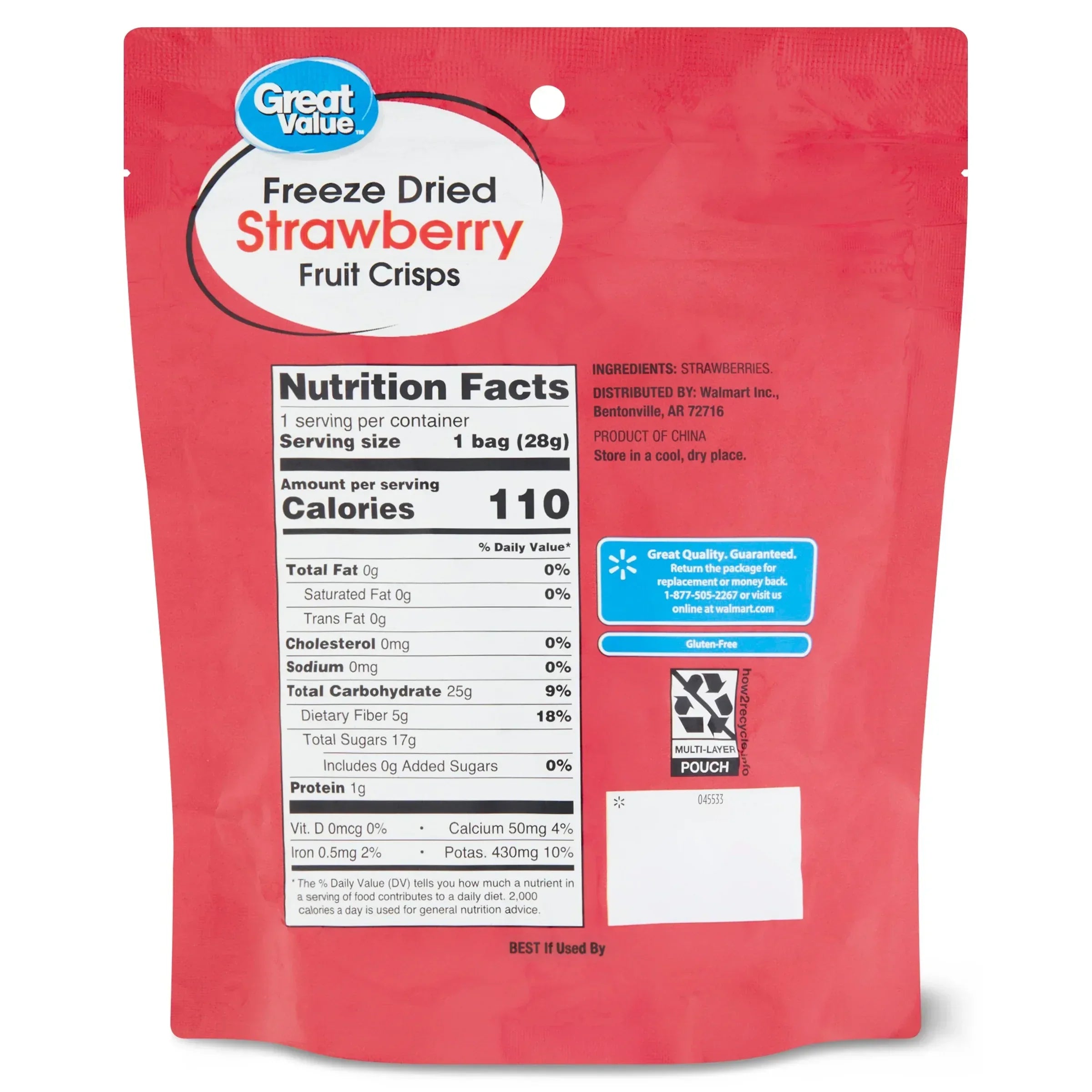 Great Value Freeze Dried Strawberry Fruit Crisps, 1 oz