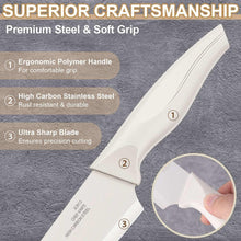 White kitchen knife close-up with ergonomic handle and ultra-sharp blade