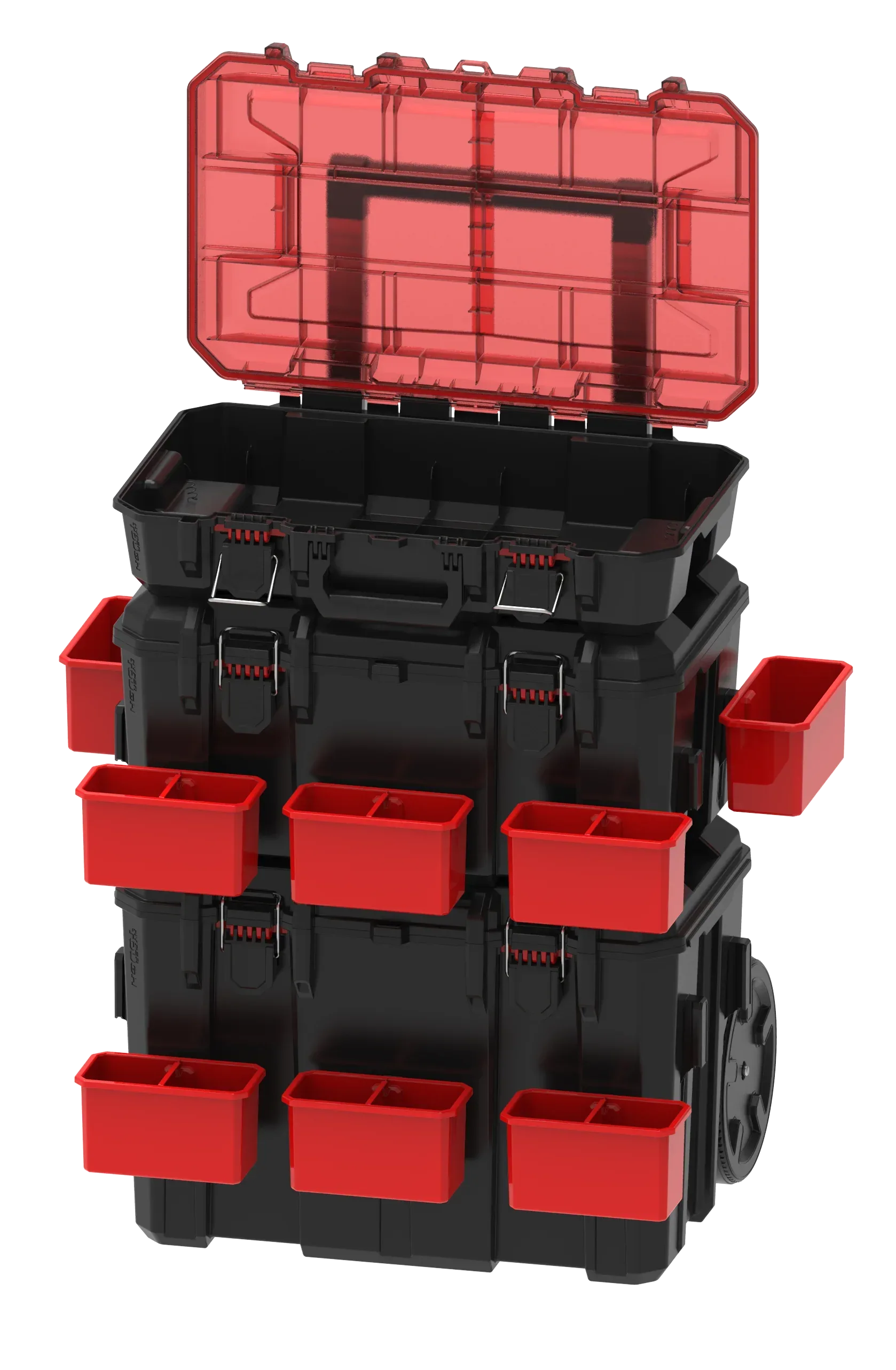 Hyper Tough Hyper Stack Heavy Duty 3 Piece Modular Rolling Toolbox System, Black