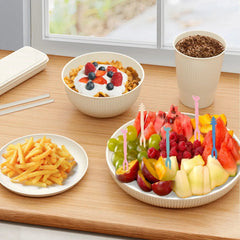 TINANA Wheat Straw Dinnerware Set, Service for 4, 48 PCS Unbreakable Plastic Plates and Bowls Sets, Dishwasher Microwave Safe, Beige