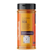 Spice blend jar: tikka masala, back label with text, barcode, black cap