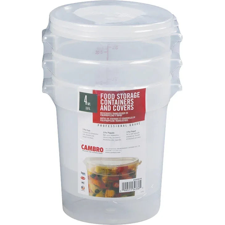 Cambro Round 4 Quart Food Storage Container with Lid, 3-count - USA MEGA SHOP