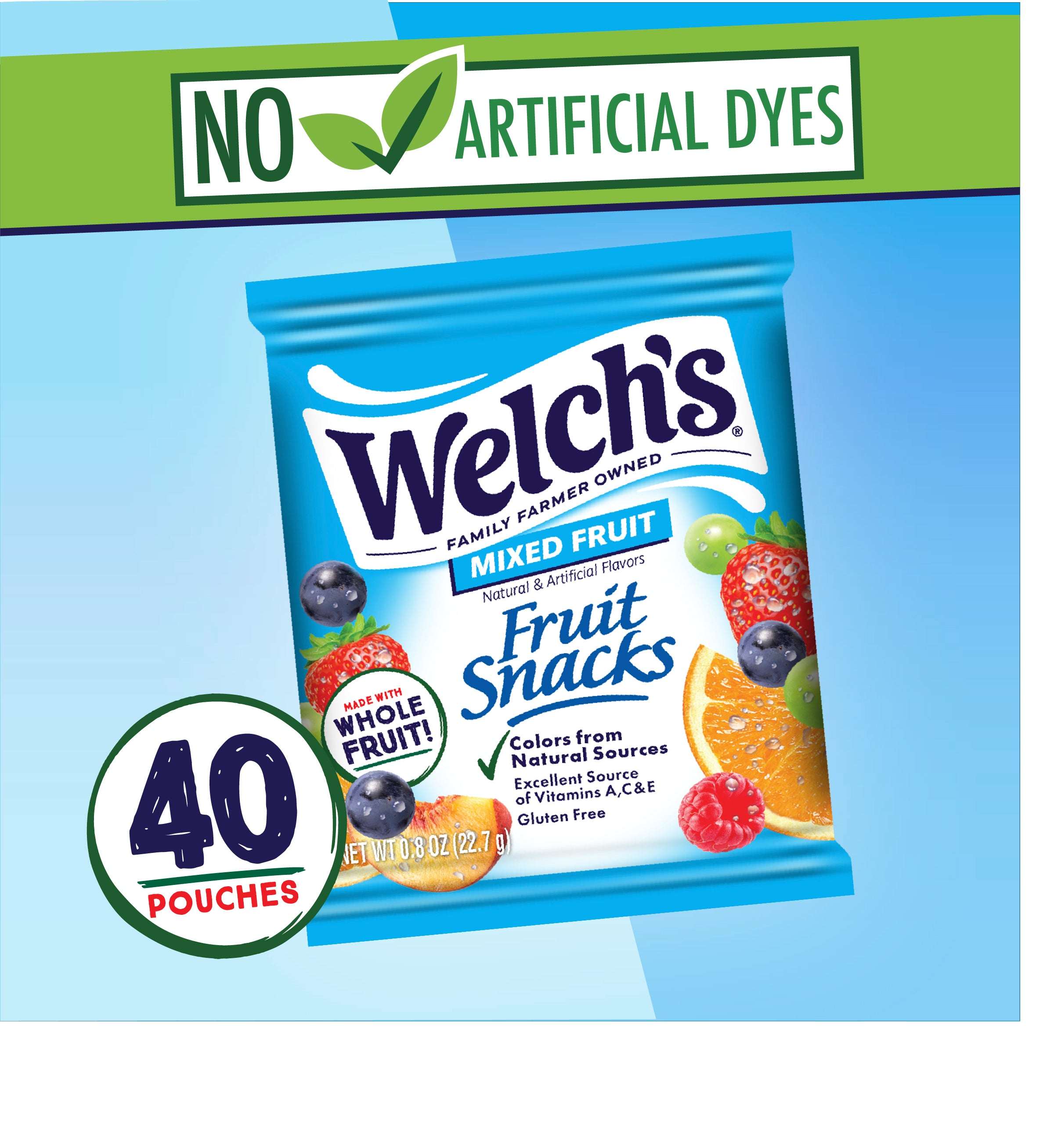 Welch's Fruit Snacks Gluten-Free Mixed Fruit Kids Snacks, Soft Snacks, 0.8 oz, 40 Count
