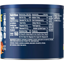 PLANTERS nutrition facts panel with calories, fats, sugars, and ingredient list