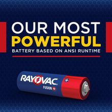 Rayovac Fusion+ AA alkaline battery with red casing and silver positive terminal