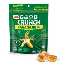 Banana bites snack bag, original, with potassium and no added sugar icons
