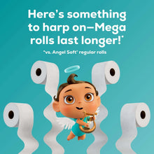 Toilet paper roll graphic with multiple rolls and an angel mascot