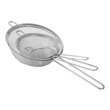 Stainless steel fine mesh strainers with long loop handles, set of three