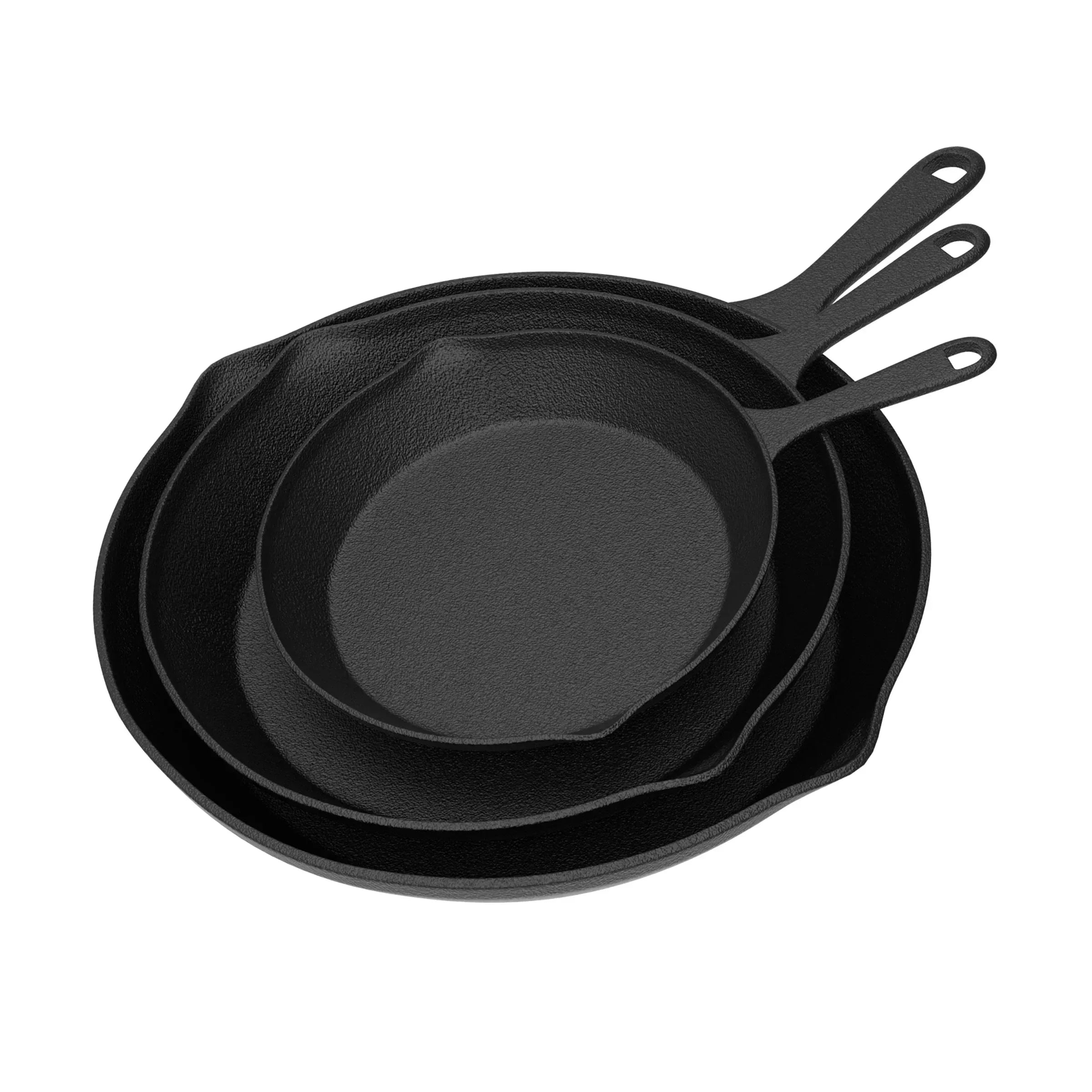 Home-Complete Set of 3 Cast Iron Skillet Set, Pre-Seasoned Oven-Safe Non-stick Frying Pans - 10”, 8”, 6” (Black)