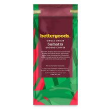 Single origin ground coffee bag, Sumatra, back panel with text