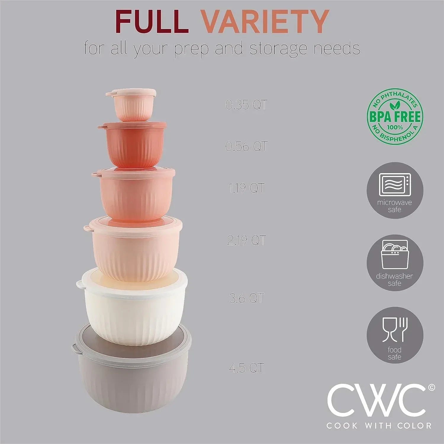 COOK WITH COLOR Meal Prep Containers Wide Mixing Bowls Food Storage Containers with Lid - USA MEGA SHOP