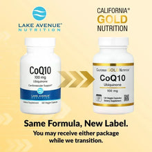 CoQ10 dietary supplement bottle with 100 mg label and 120 veggie capsules