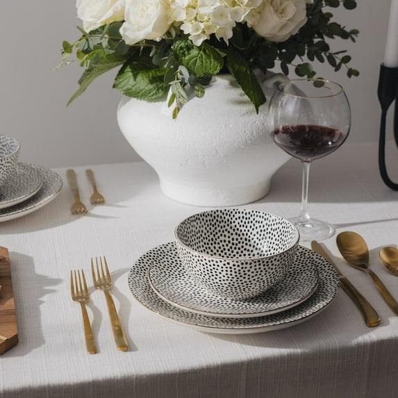 Thyme & Table TT0061 Dinnerware Black & White Medallion Stoneware, 12 Piece Set - USA MEGA SHOP