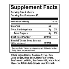 Humann SuperBeets heart chews supplement facts panel, serving size 2 chews