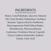Ingredients list text panel for baby lotion