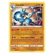 Lucario Stage 1 trading card with blue lightning attack artwork, HP 120