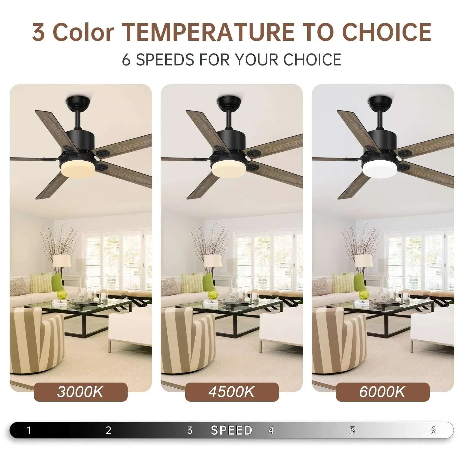SKEVEN 52 ''Ceiling Fan with Light and Remote, Ceiling Fan 6-Speed Reversible DC Motor, Suitable for Outdoor Terraces, Bedrooms - USA MEGA SHOP