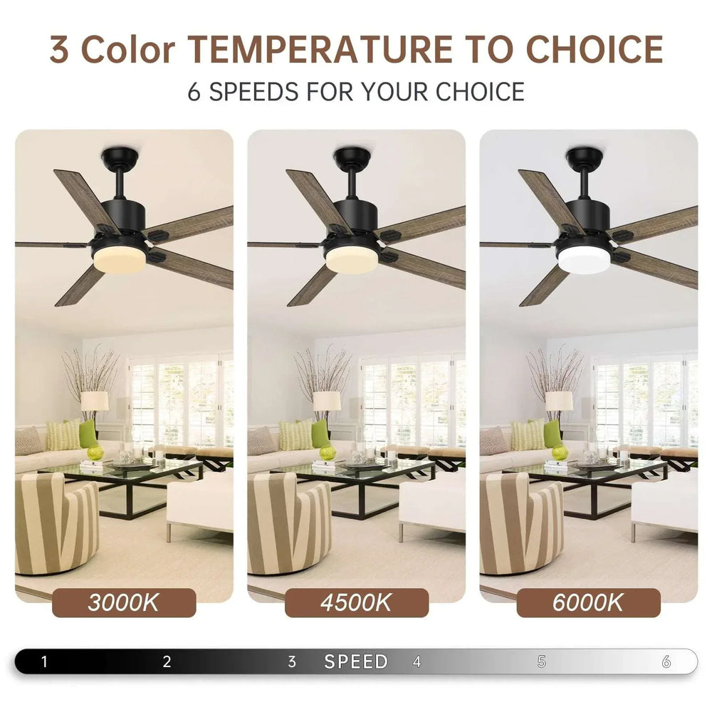 SKEVEN 52 ''Ceiling Fan with Light and Remote, Ceiling Fan 6-Speed Reversible DC Motor, Suitable for Outdoor Terraces, Bedrooms - USA MEGA SHOP