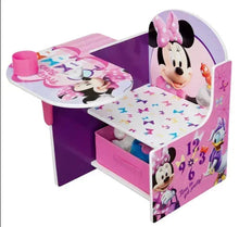 Kids Minnie Mouse chair desk with storage bin, rounded chair and graphic seatback