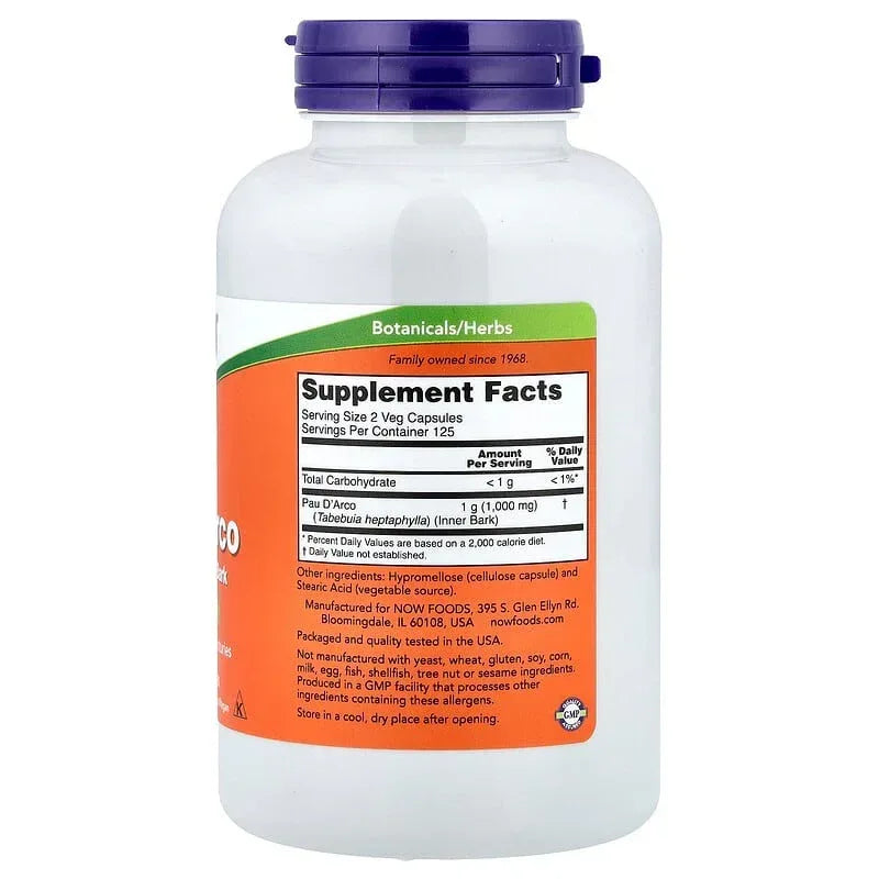 NOW Foods, Pau D'Arco, 500 mg, 100 Veg Capsules