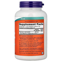NOW magnesium bisglycinate powder bottle back label, Supplement Facts information