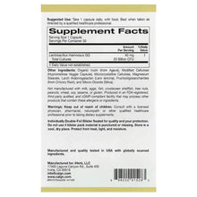 Supplement Facts panel on California Gold Nutrition probiotic capsules package