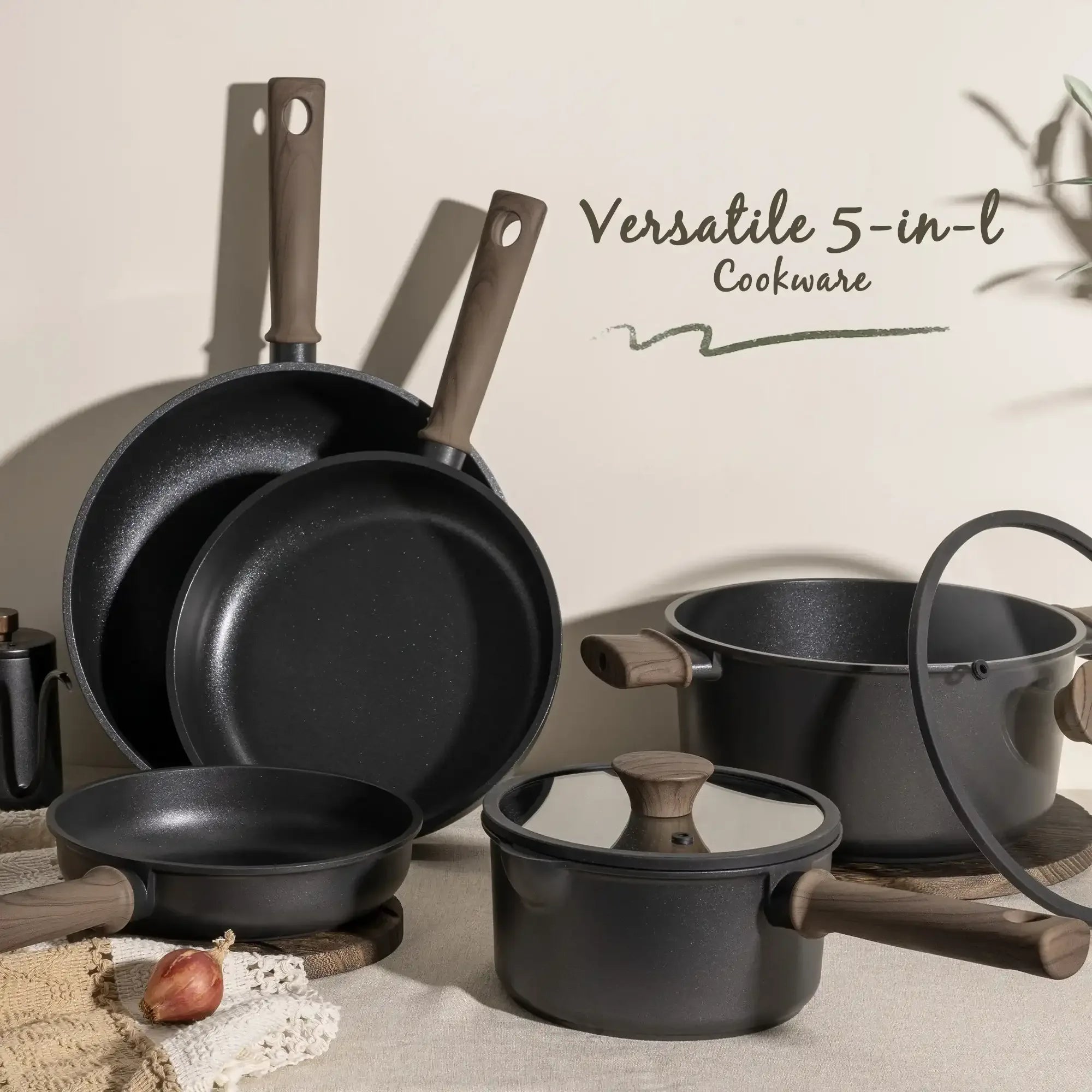 Astercook 18-Piece Pots and Pans Set, Black Titanium Induction Nonstick Cookware Set, Oven Safe to 480°F, Induction Compatible & Dishwasher Safe, Kitchen Cooking Set for RV Trips, Camping and Picnic - USA MEGA SHOP