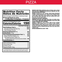 Nutrition Facts label for pizza-flavored potato crisps canister, 150 calories per serving