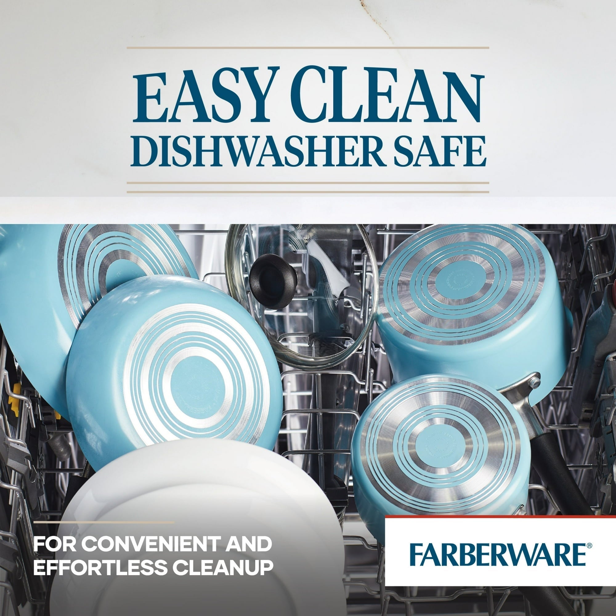 Farberware Easy Clean 3 Pcs Nonstick Frying Pan Set, Dishwasher Safe, 8 Inch, 9.75 Inch, 12 Inch, Aqua