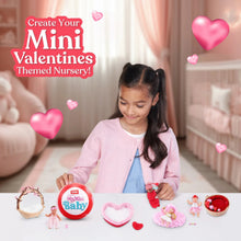 Child playing with MyMini Baby doll capsule, heart blanket and small accessories