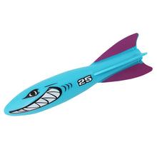 Blue and purple kids diving torpedo pool toy with shark-style face graphic