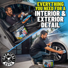 Car interior and exterior cleaning kit with bottles, car detailing pads, and microfiber towels
