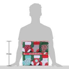 Six-count stocking ornament set shown beside a 12-inch size guide.