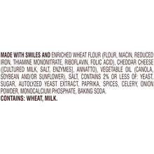 Ingredients and contains wheat, milk statement for cheddar snack crackers bag