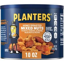 PLANTERS honey roasted mixed nuts 10 oz canister, blue label with nut graphic