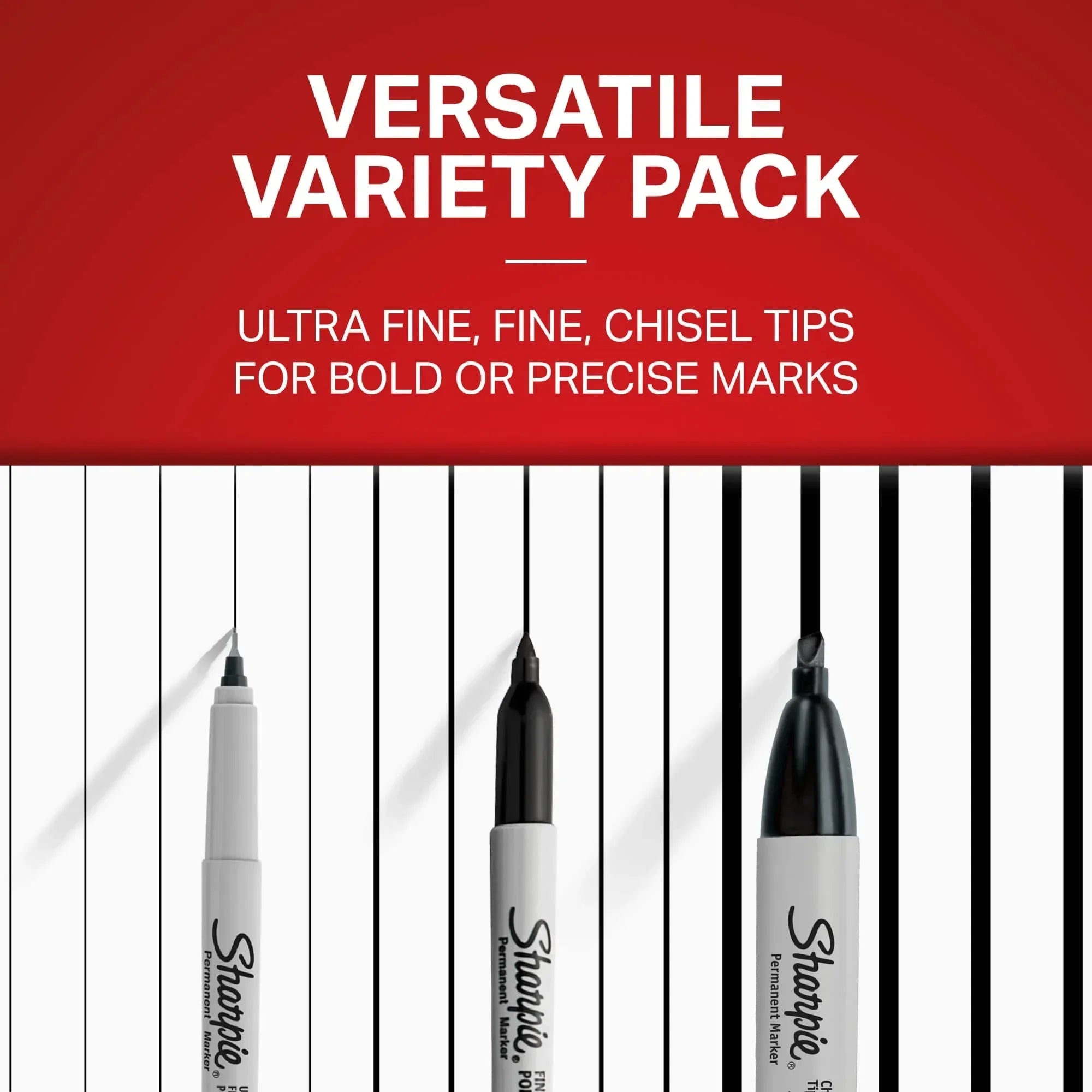 Sharpie Permanent Markers, Multi-Tip Pack, Fine/Ultra Fine/Chisel Tip, Black, 6 Count
