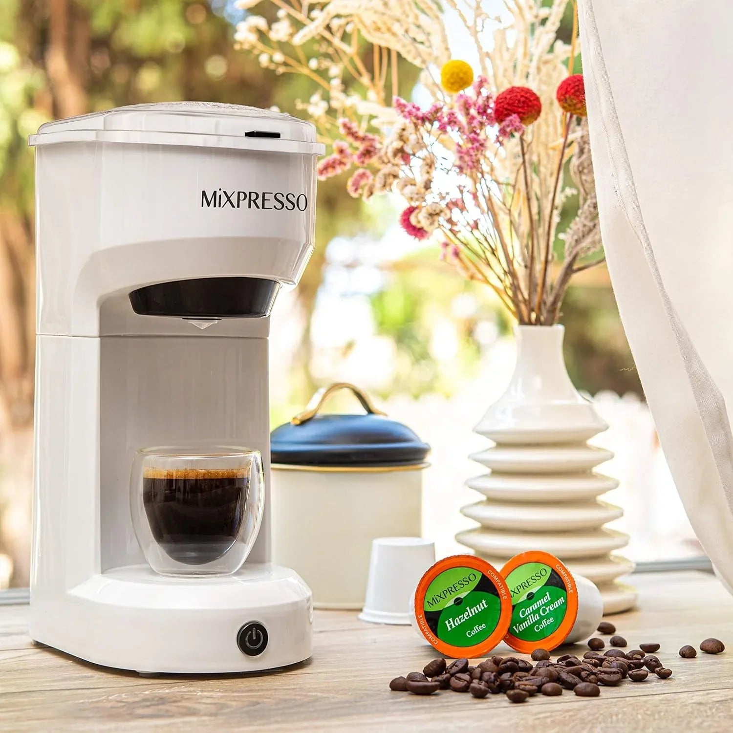 Mixpresso Single Serve Coffee Brewer, K Cup Compatible & Ground Coffee, White - USA MEGA SHOP