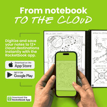 Black reusable notebook with smartphone app showing digitized notes