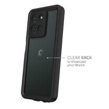 Black waterproof phone case with clear back window and camera cutouts