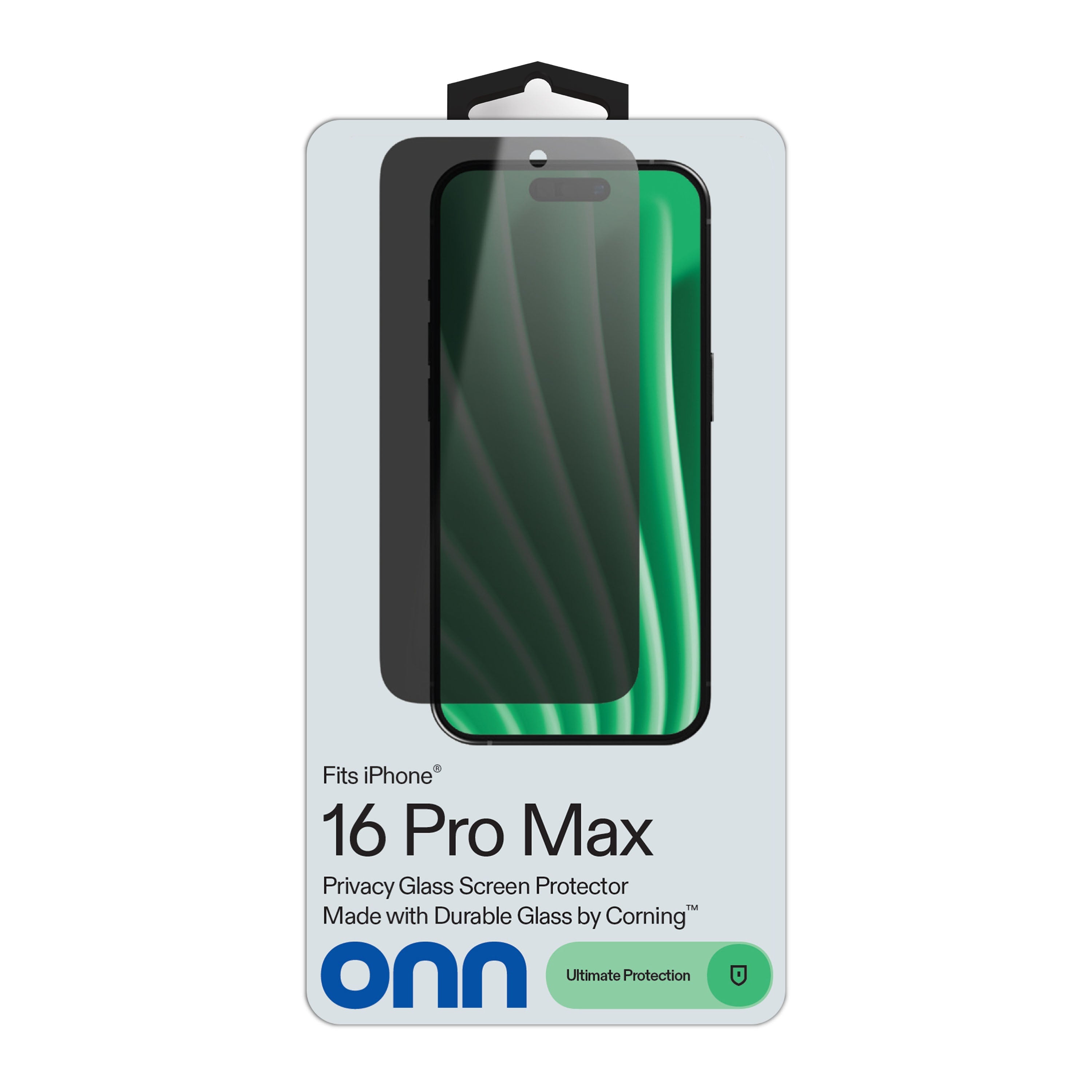 onn Privacy Glass Screen Protector for iPhone® 16 Pro Max, Made with Durable Glass by Corning™ for Ultimate Protection, Includes Easy Application Tray