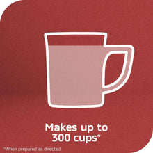 Instant coffee cup icon and text stating makes up to 300 cups