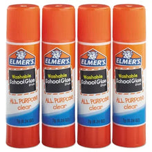 Set of four orange washable school glue sticks with blue band, all-purpose clear