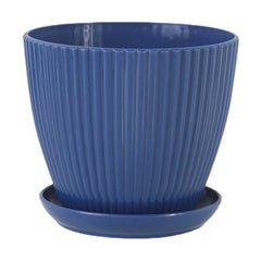 Clearance! Flower Pots Indoor Thicken Planter with Hole and Tray for All House Plants Reliable Plastic Ripple Pattern Flowerpot for Home Garden Housewares, Dark Blue 9*8CM