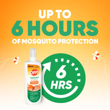 Backyard insect repellent pump bottle with up to 6 hours protection graphic