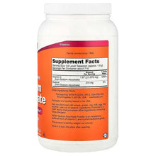 NOW sodium ascorbate powder bottle back label with supplement facts and ingredient panel