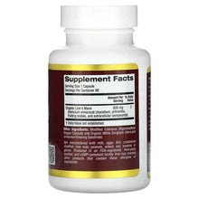 Lion's Mane supplement bottle back label with Supplement Facts panel