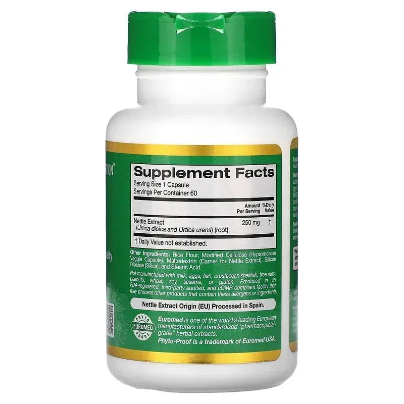 California Gold Nutrition, EuroHerbs, Nettle Root Extract, Euromed Quality, 250 mg, 60 Veggie Capsules - USA MEGA SHOP