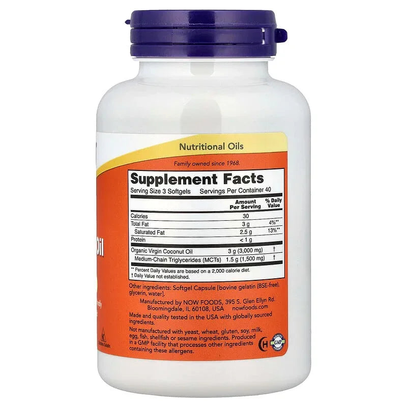 NOW Foods, Virgin Coconut Oil, 1,000 mg, 120 Softgels