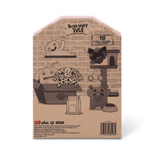 Butt Ugly Pets Fuggler cat display box back with illustrated monster scenes